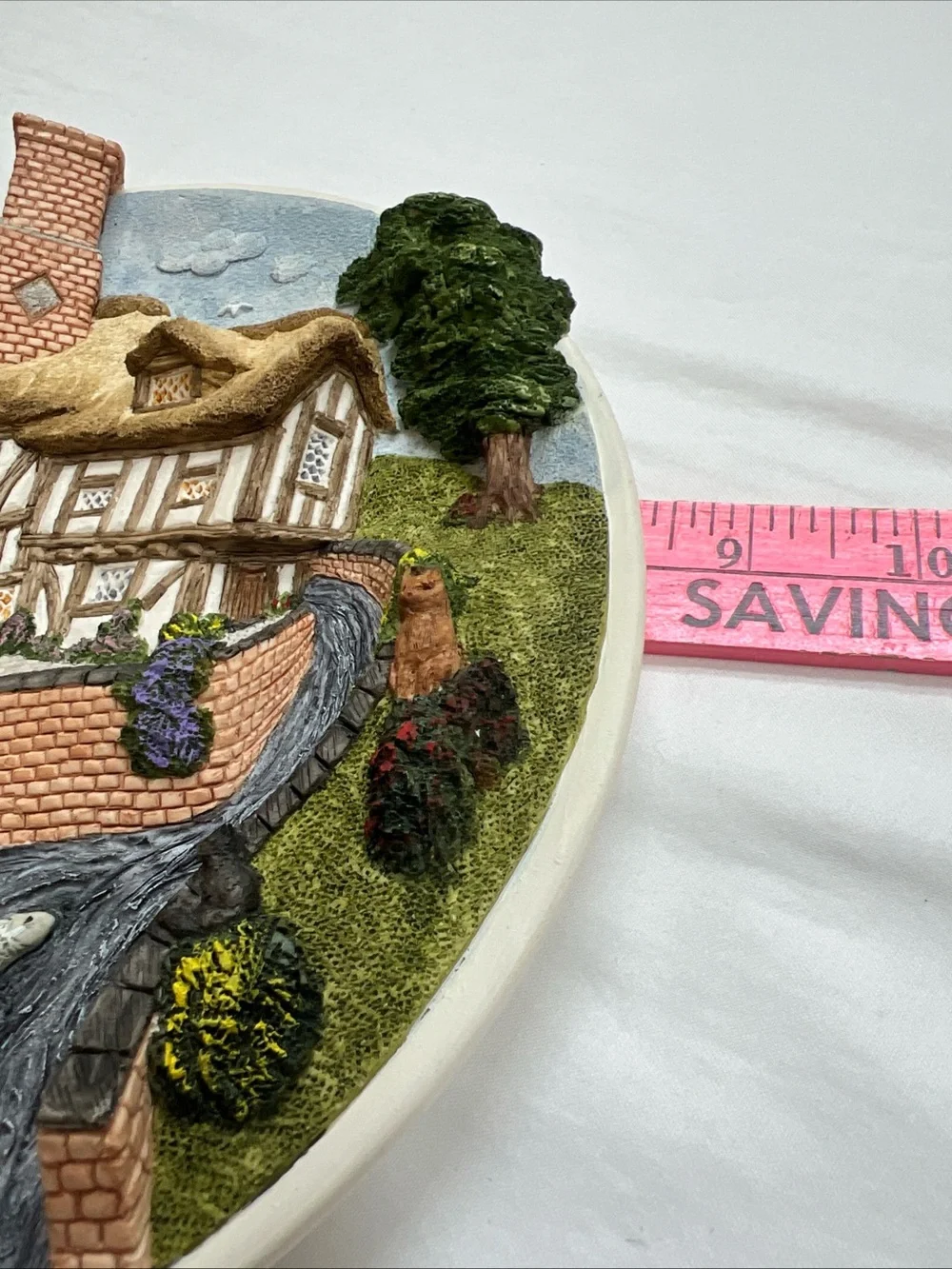 David Winters ON THE RIVERBANK Cottage Scene Hanging Plate Hand Made 1992 VTG